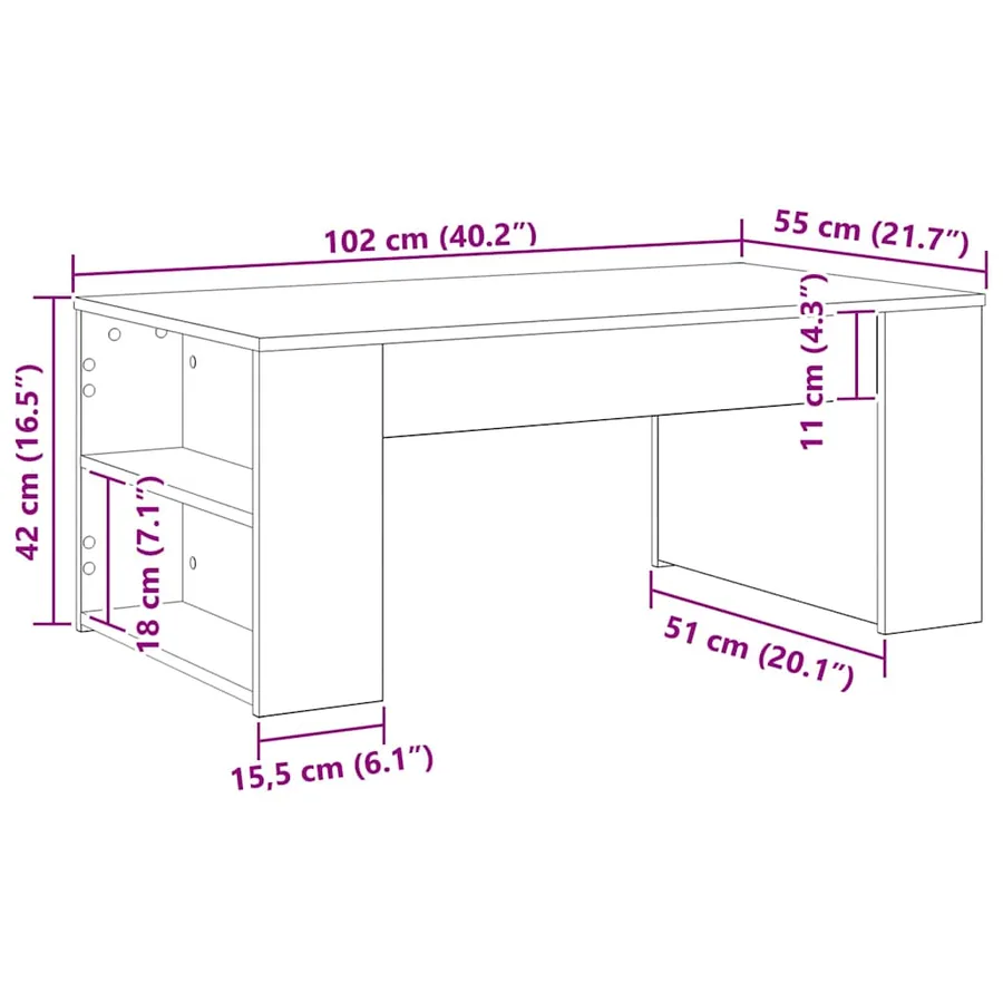 Table basse Chêne noir 102 x 55 x 42 cm Bois d'ingénierie - 8