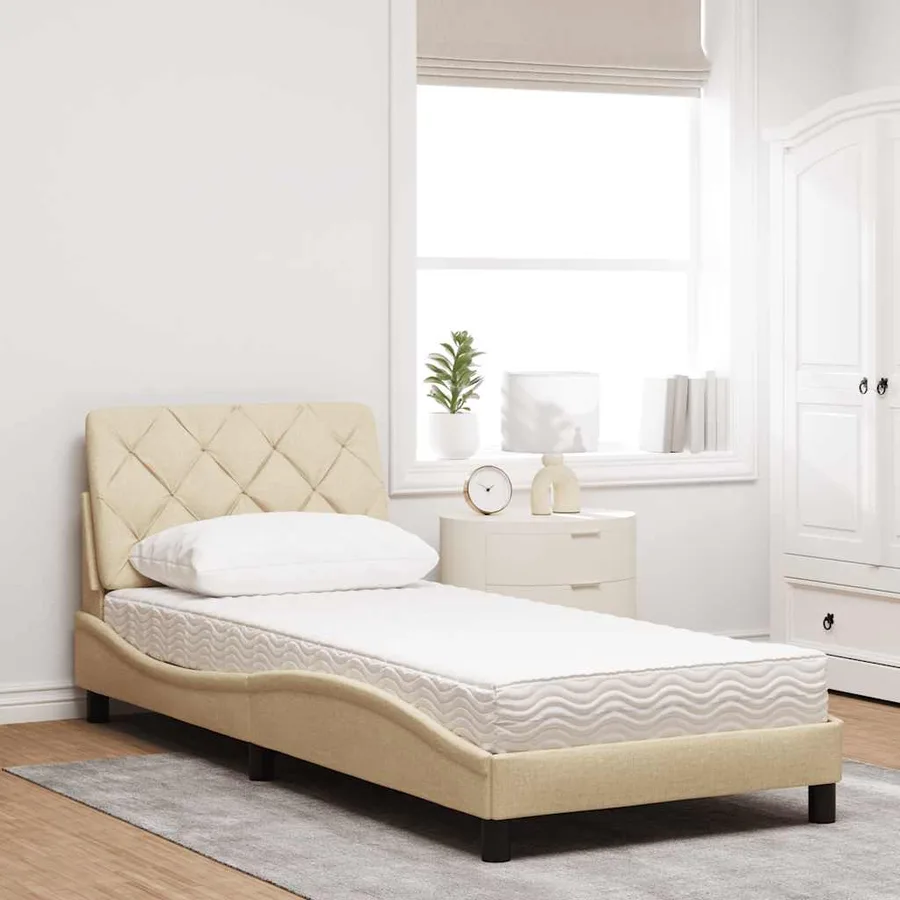Lit avec matelas crème 80x200 cm tissu - 3