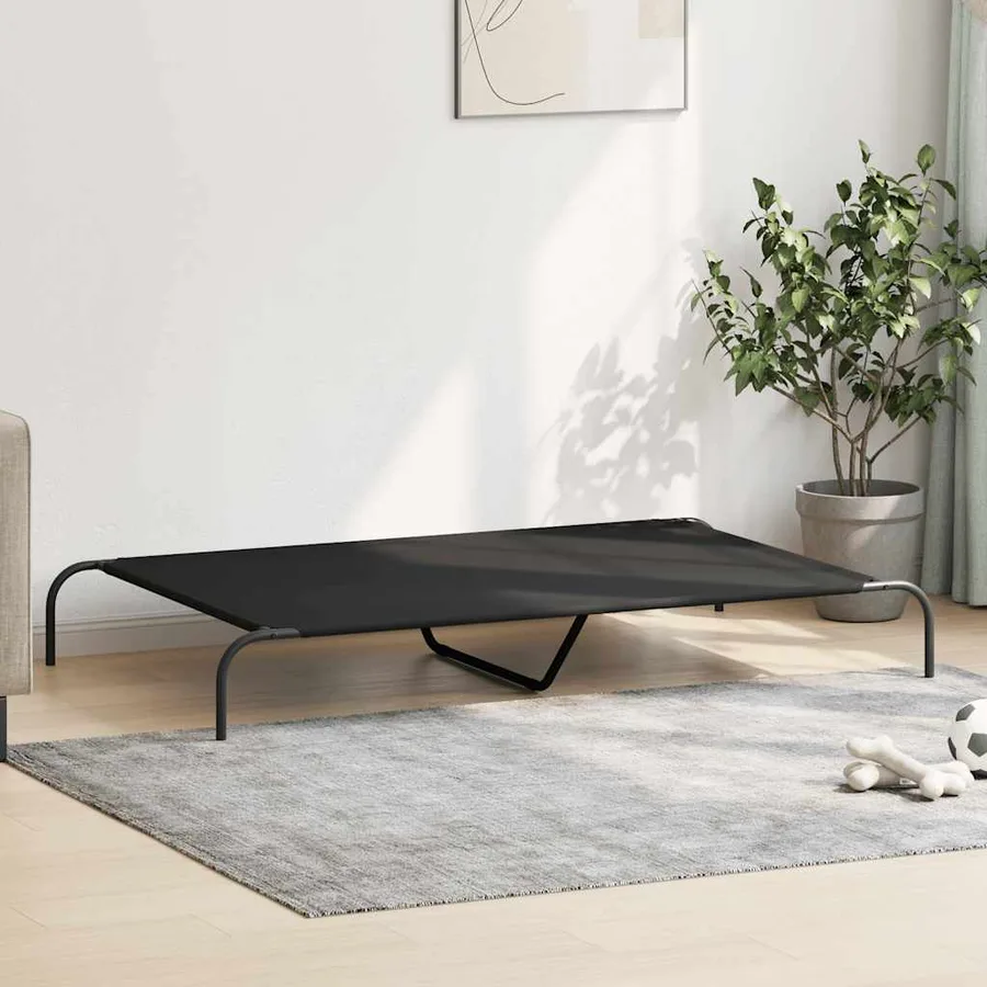 Lit surélevé pour chien noir 150x90x20 cm tissu oxford et acier - 3