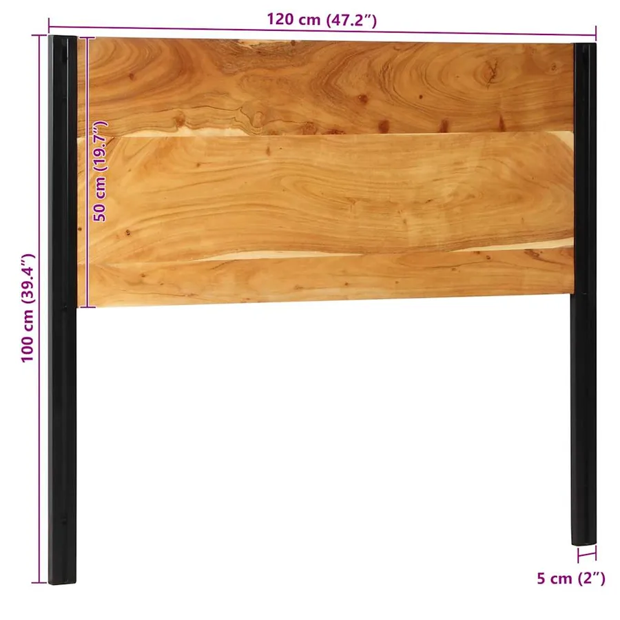 Tête de lit 120 cm bois massif d'acacia et fer - 11