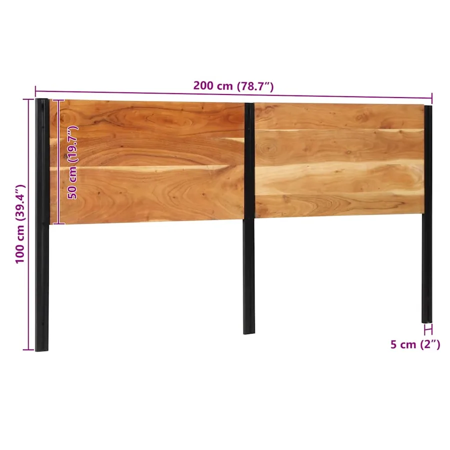 Tête de lit 200 cm bois massif d'acacia et fer - 9