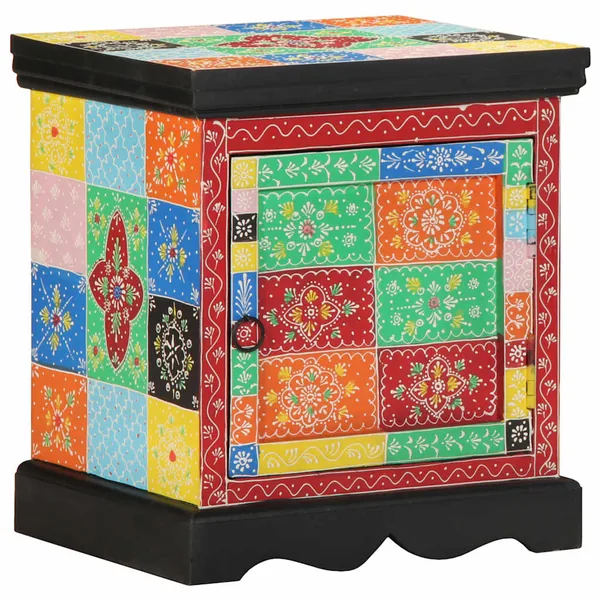 Table de chevet multicolore 40x35x45 cm bois de manguier solide