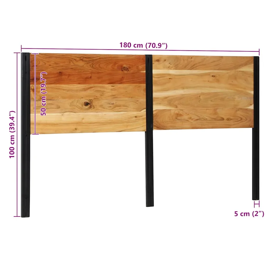 Tête de lit 180 cm bois massif d'acacia et fer - 12