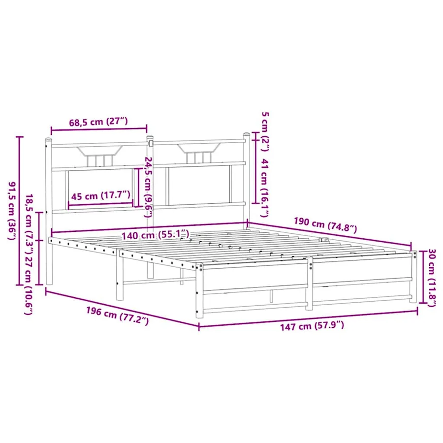 Cadre de lit sans matelas chêne sonoma 140x190 cm - 11