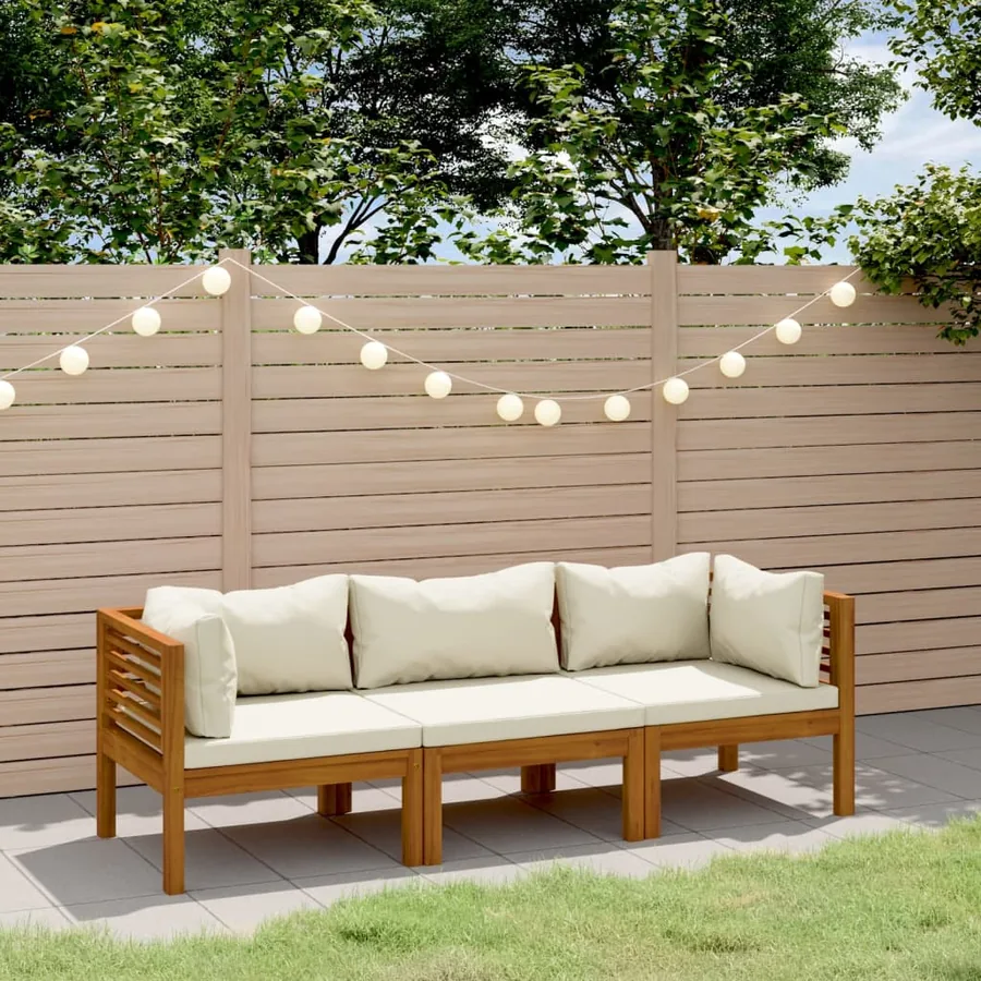 Canapé de jardin 3 places et coussin crème Bois d'acacia massif