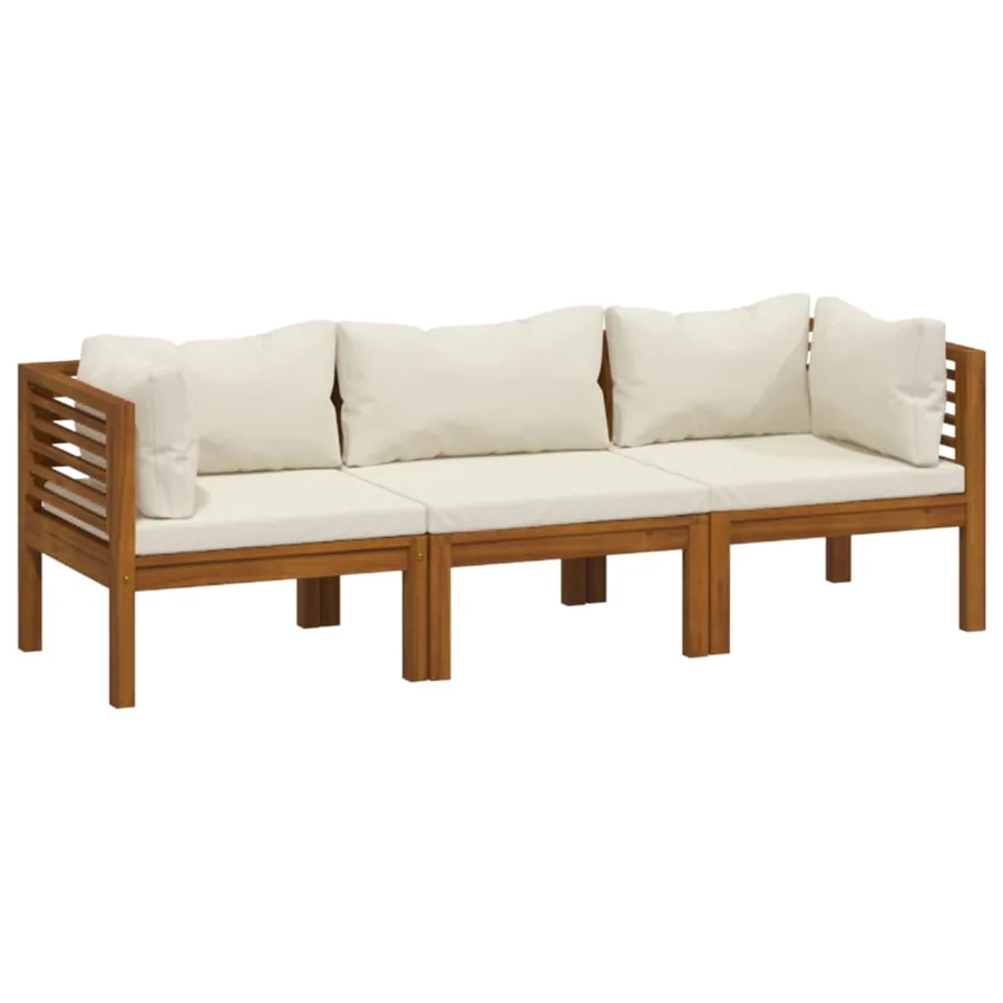 Canapé de jardin 3 places et coussin crème Bois d'acacia massif - 2