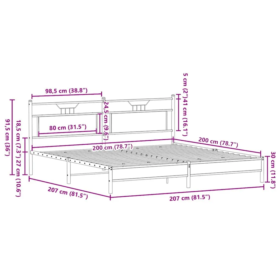 Cadre de lit en métal sans matelas chêne sonoma 200x200 cm - 11