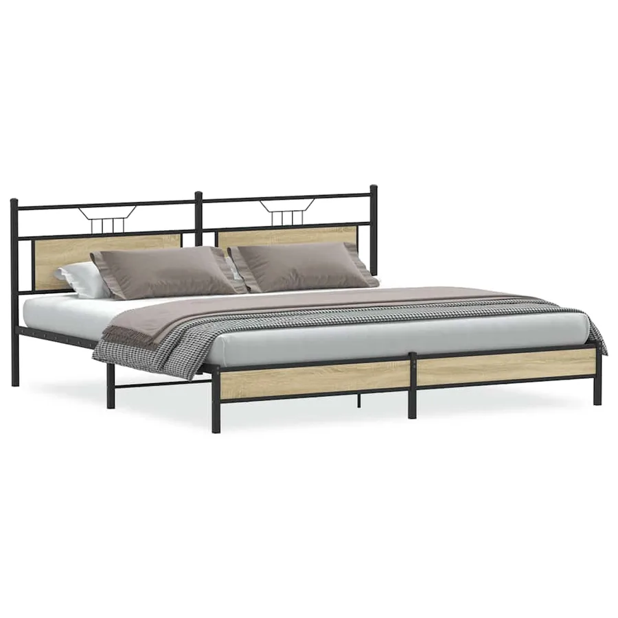 Cadre de lit en métal sans matelas chêne sonoma 200x200 cm - 2