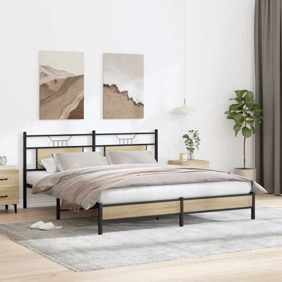 Cadre de lit sans matelas chêne sonoma 183x203 cm - 4