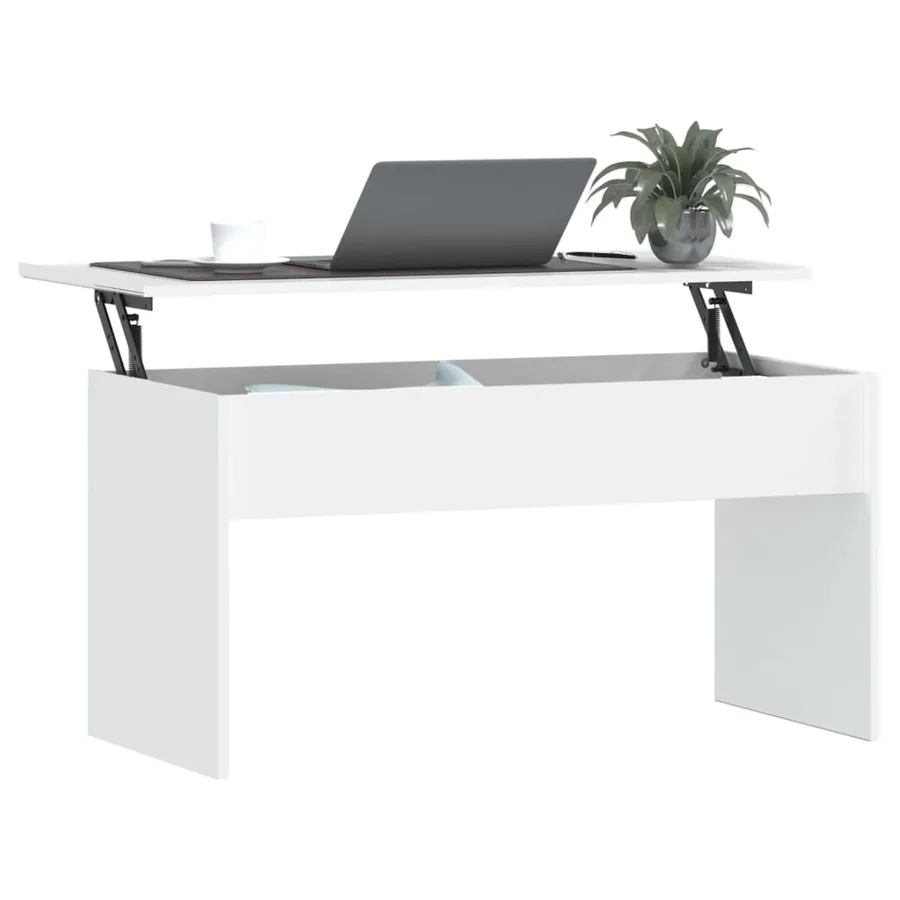 Table basse Blanc 102x50,5x52,5 cm Bois d'ingénierie - 7