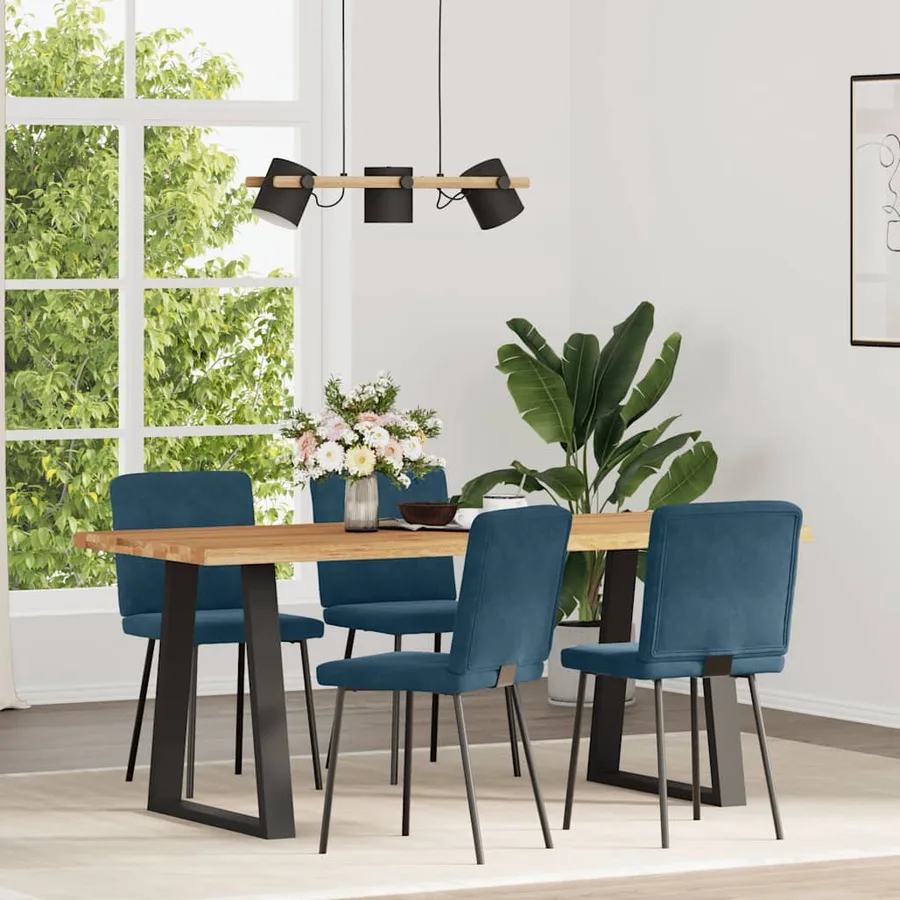 Chaises à manger lot de 4 Bleu Velours - 2