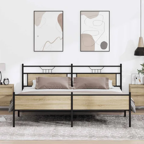 Cadre de lit en métal sans matelas chêne sonoma 193x201 cm