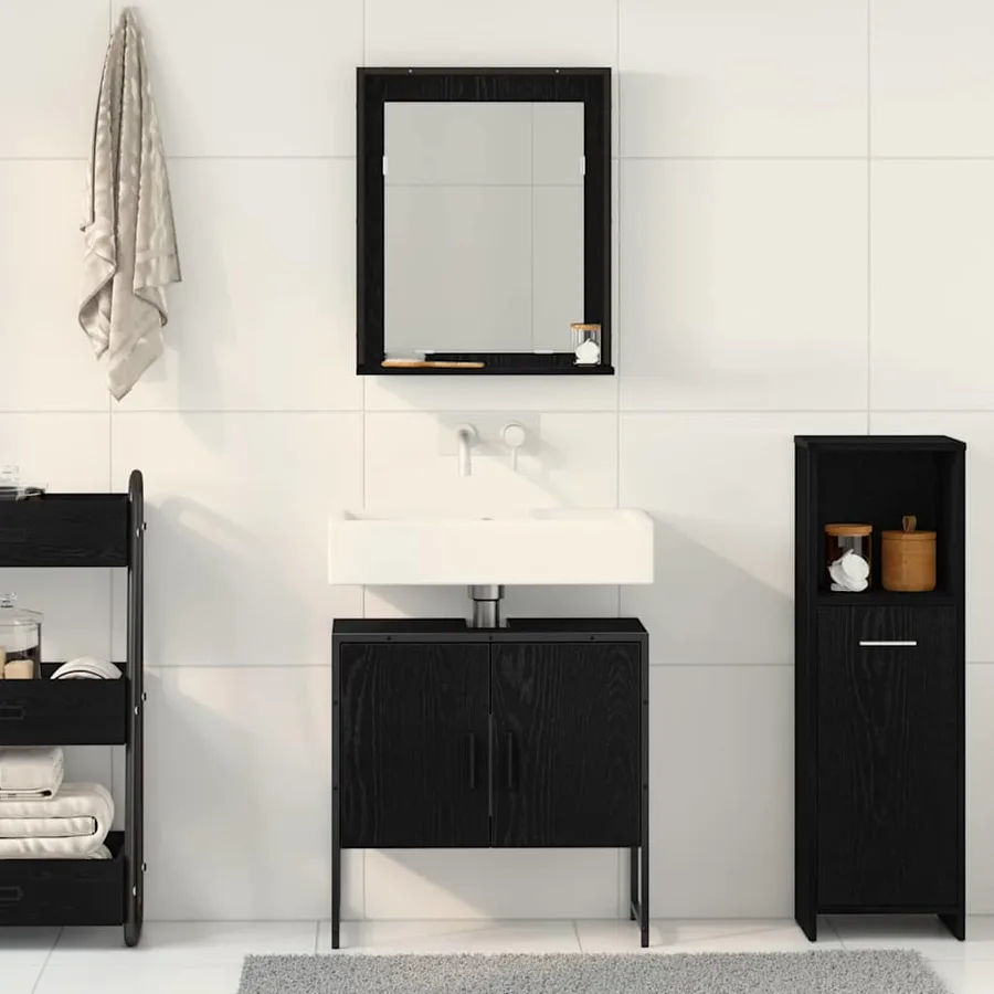 Ensemble de mobilier de salle de bain Montage mural 2 pcs Noir - 4