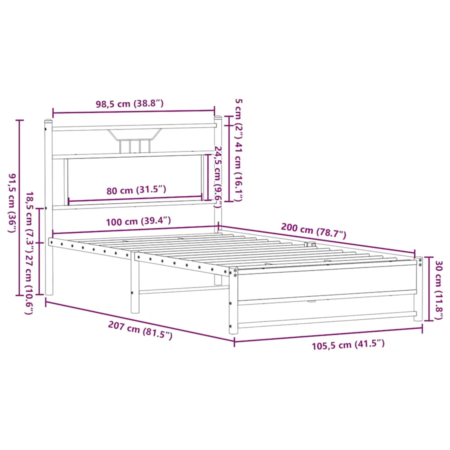 Cadre de lit sans matelas chêne sonoma 100x200 cm - 11
