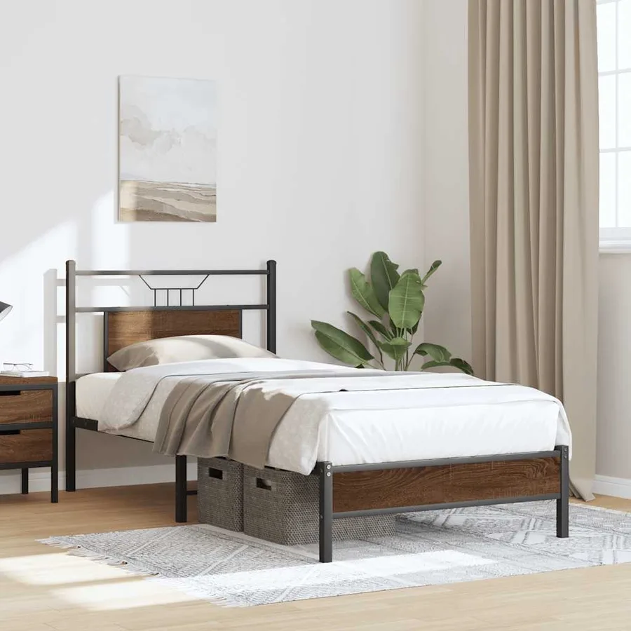 Cadre de lit sans matelas chêne marron 75x190cm bois ingénierie - 4