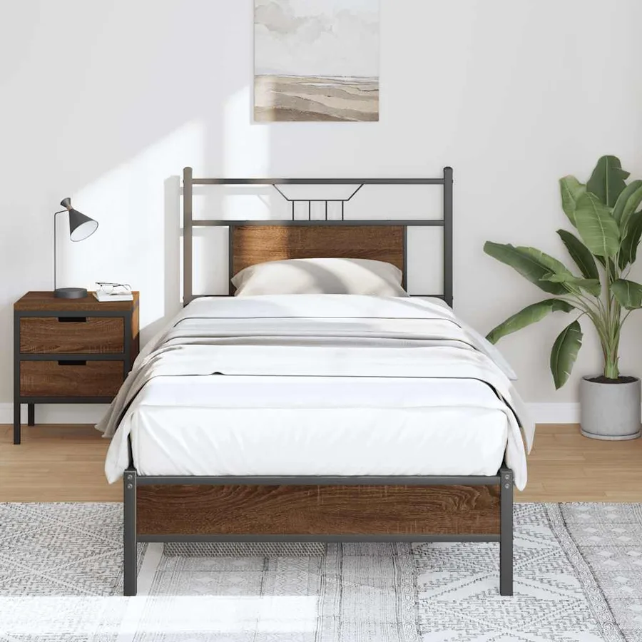 Cadre de lit sans matelas chêne marron 75x190cm bois ingénierie - 5
