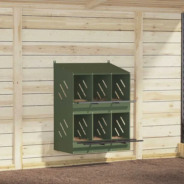 Nichoir à poules avec 6 compartiments vert olive métal