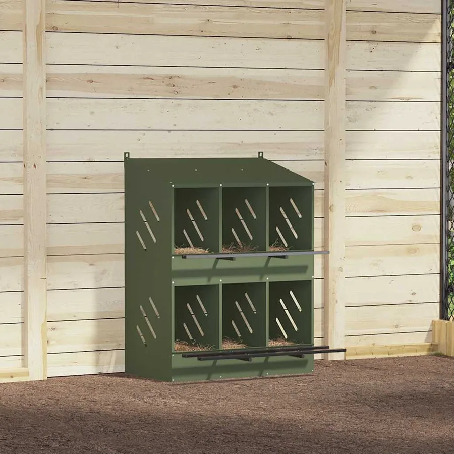 Nichoir à poules avec 6 compartiments vert olive métal - 4
