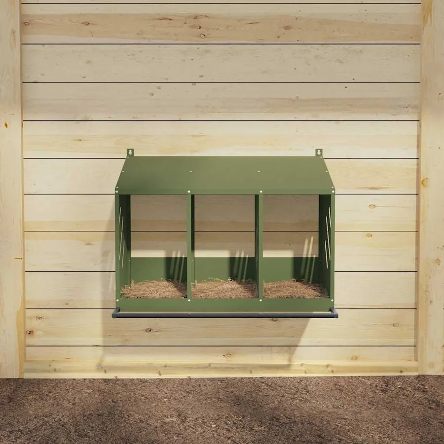 Nichoir à poules avec 3 compartiments vert olive métal - 2