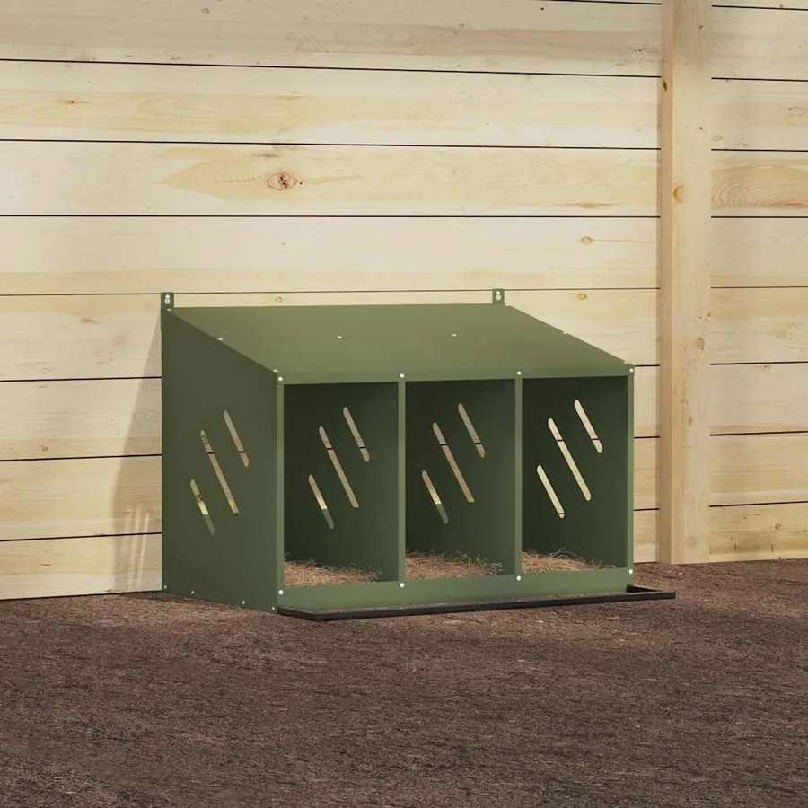 Nichoir à poules avec 3 compartiments vert olive métal - 3