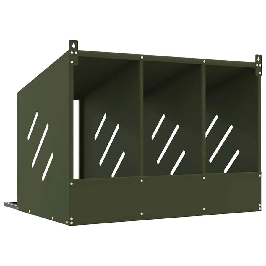 Nichoir à poules avec 3 compartiments vert olive métal - 6
