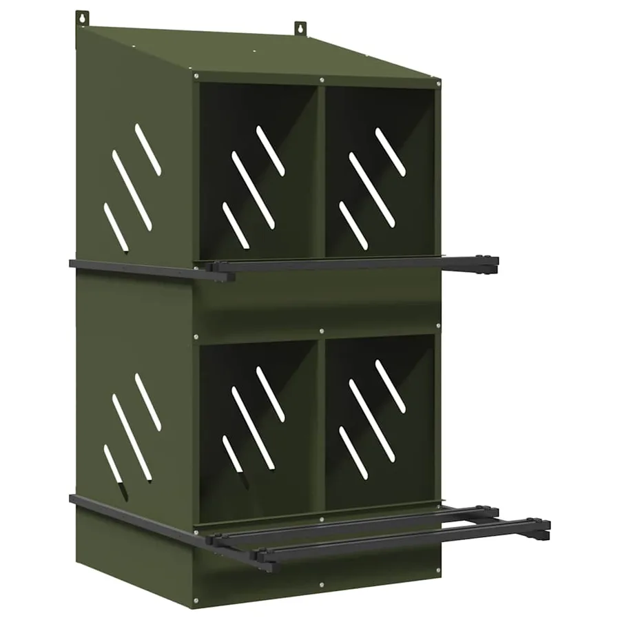 Nichoir à poules avec 4 compartiments vert olive métal - 2