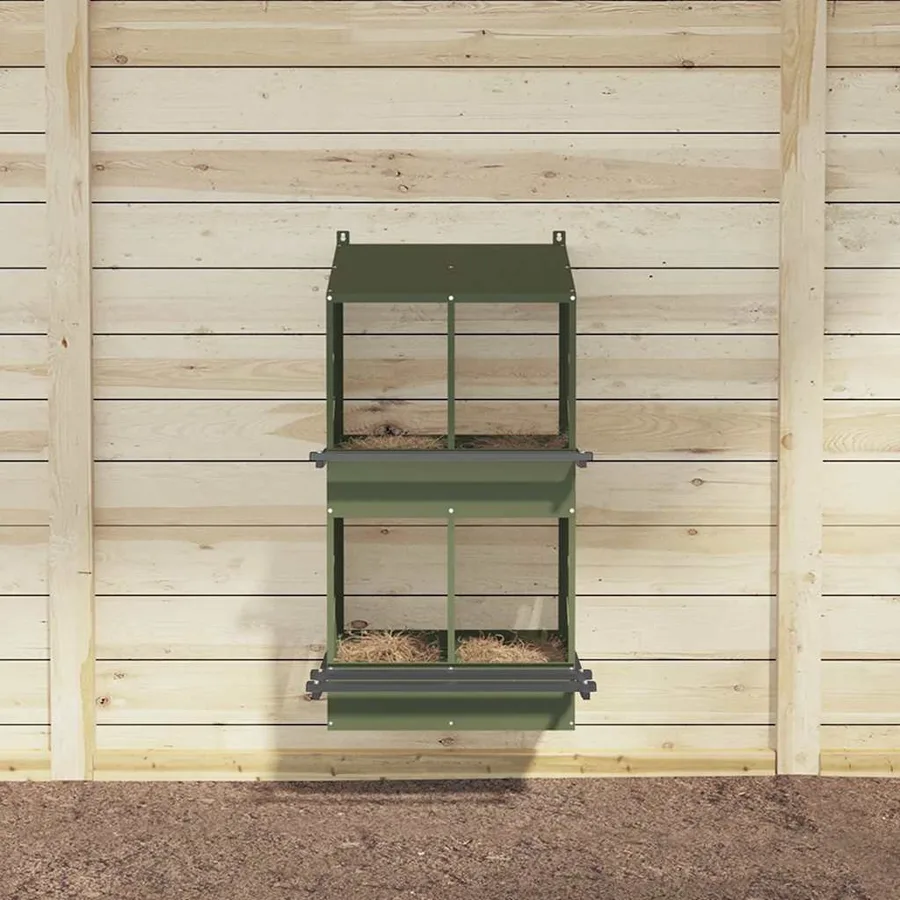 Nichoir à poules avec 4 compartiments vert olive métal - 3