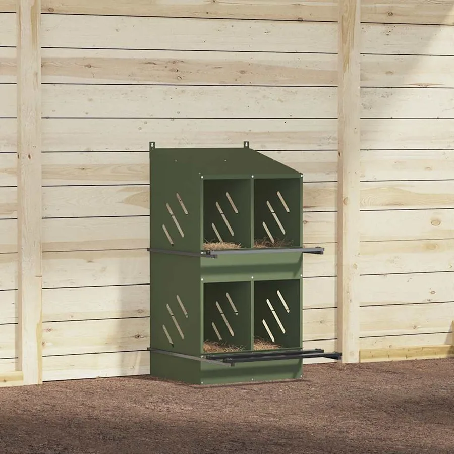 Nichoir à poules avec 4 compartiments vert olive métal - 4