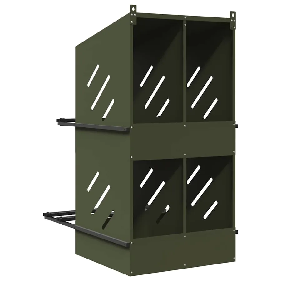 Nichoir à poules avec 4 compartiments vert olive métal - 7