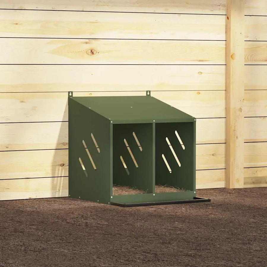 Nichoir à poules avec 2 compartiments vert olive métal - 3