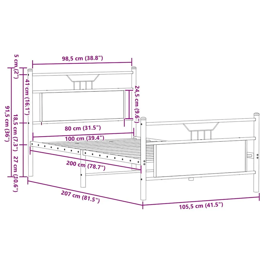 Cadre de lit sans matelas chêne fumé 90x200cm bois d'ingénierie - 11