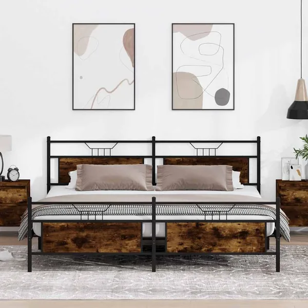 Cadre de lit en métal sans matelas chêne fumé 193x201 cm