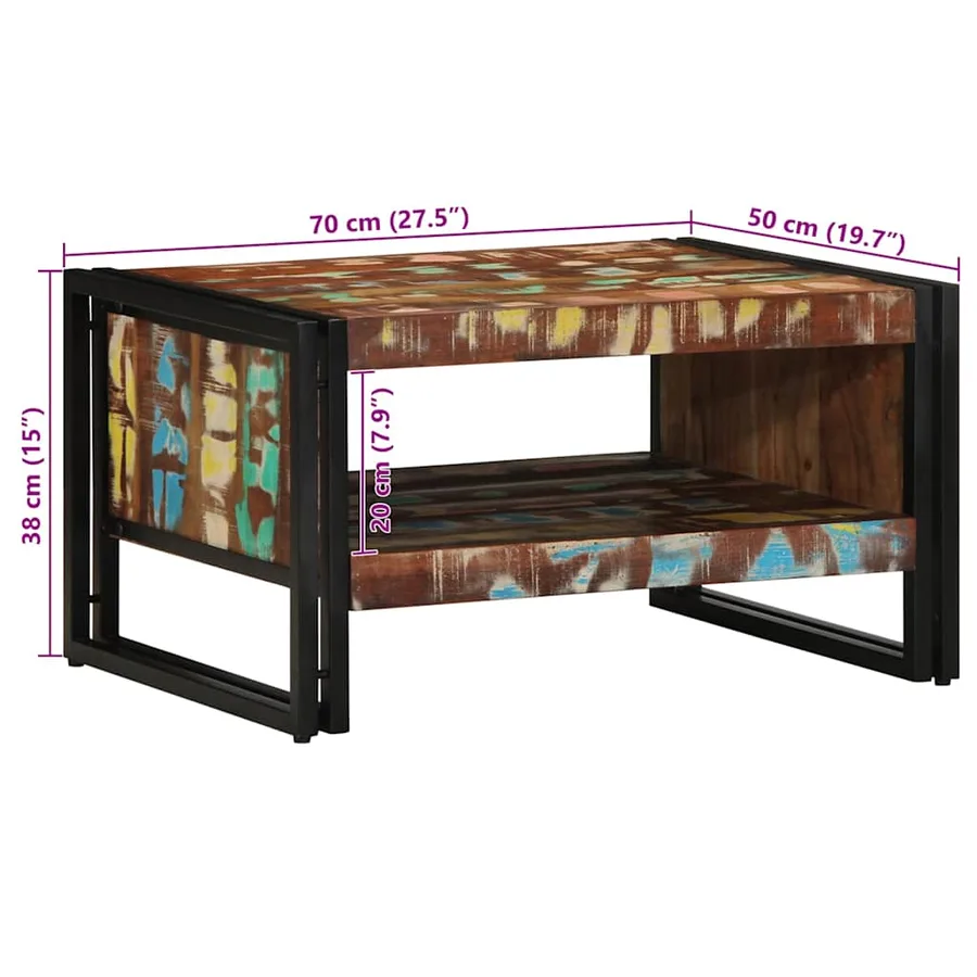 Table basse multicolore 70x50x38 cm bois de récupération massif - 11