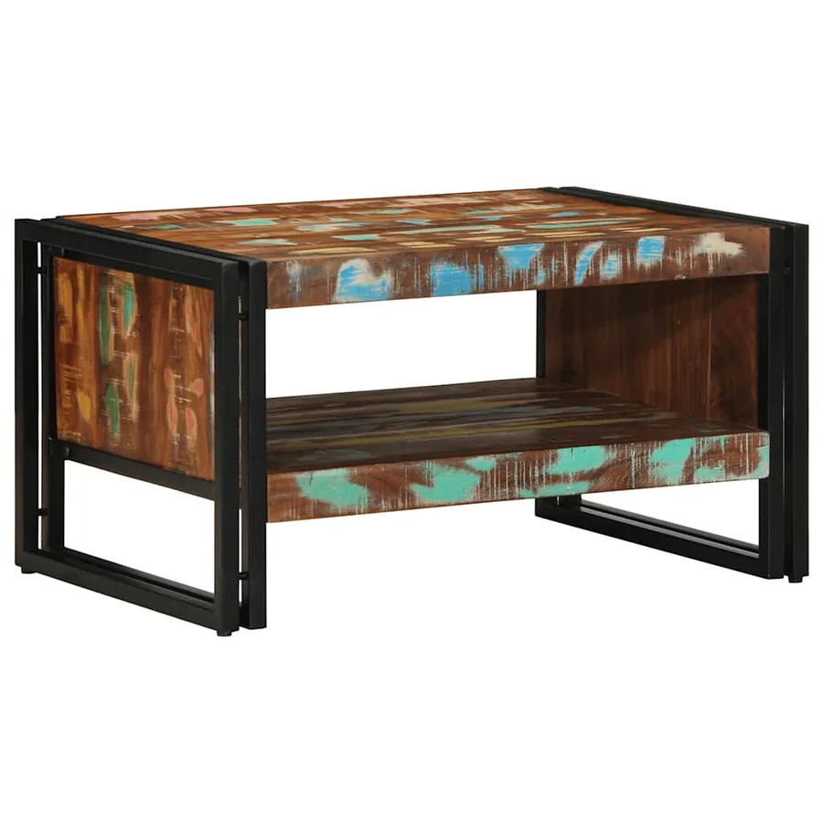 Table basse multicolore 70x50x38 cm bois de récupération massif - 2