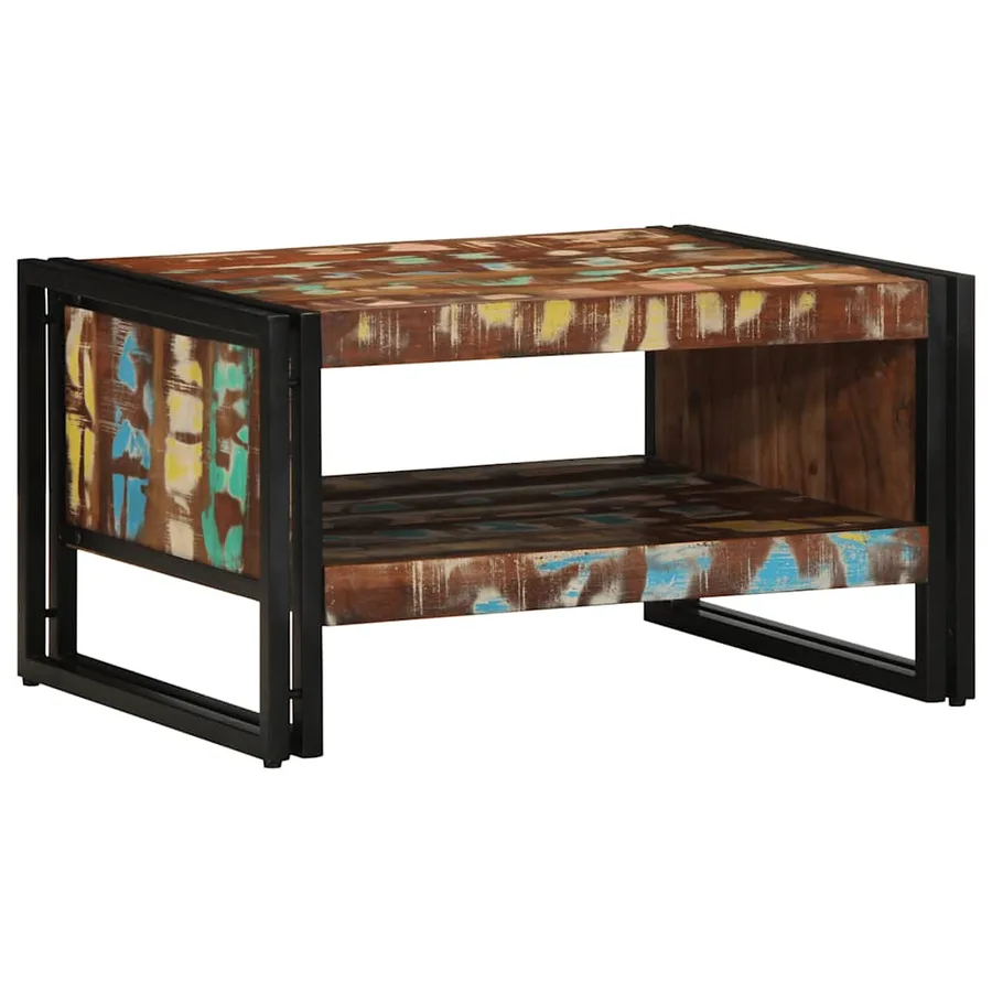 Table basse multicolore 70x50x38 cm bois de récupération massif - 3