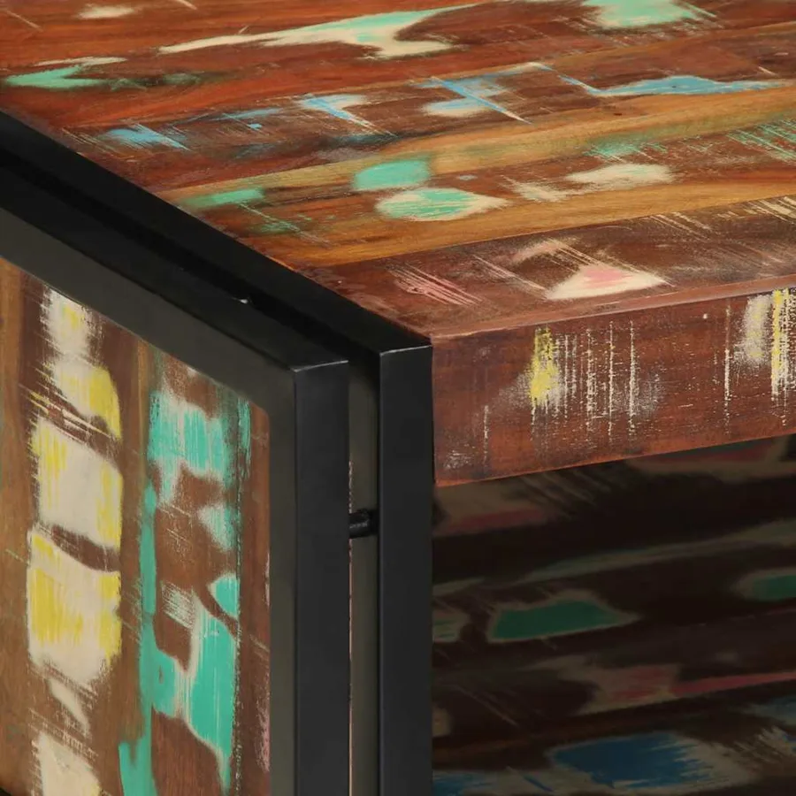 Table basse multicolore 70x50x38 cm bois de récupération massif - 6