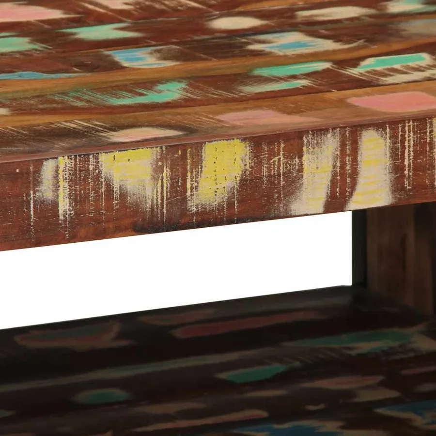Table basse multicolore 70x50x38 cm bois de récupération massif - 7