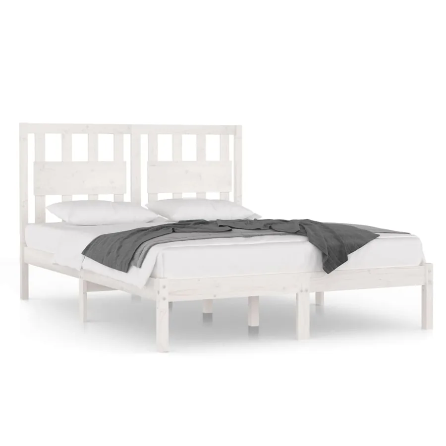 Cadre de lit sans matelas blanc bois massif - 2