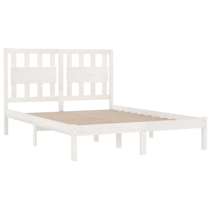 Cadre de lit sans matelas blanc bois massif - 4