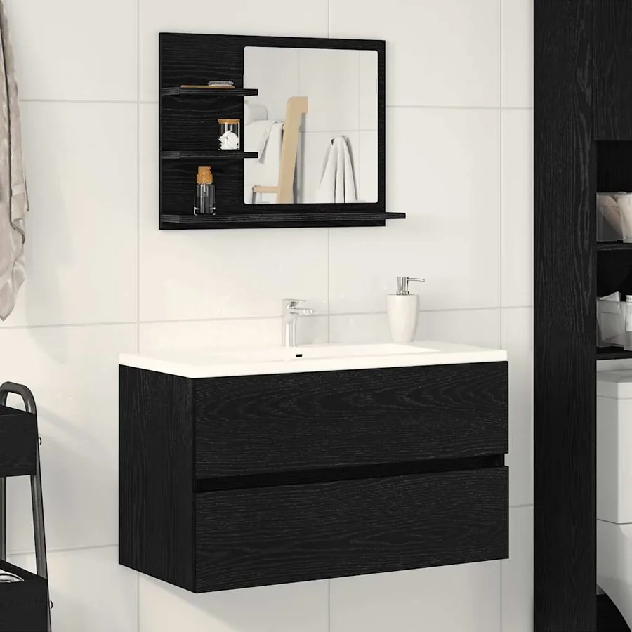 Miroir de salle de bain chêne noir 60x10,5x45cm bois ingénierie