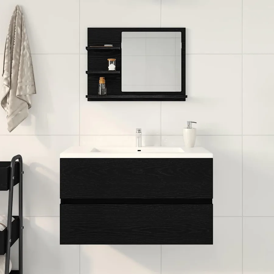 Miroir de salle de bain chêne noir 60x10,5x45cm bois ingénierie - 3