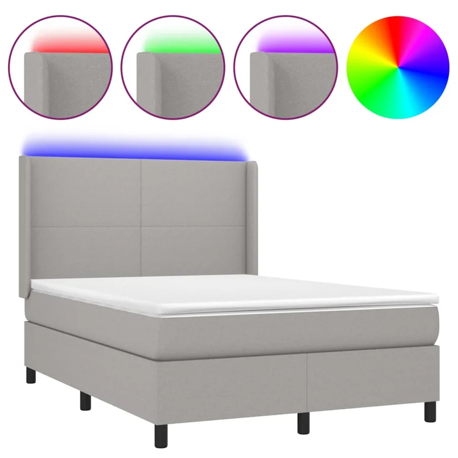 Sommier à lattes de lit et matelas et LED Gris clair 140x190 cm - 2