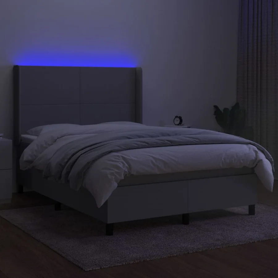 Sommier à lattes de lit et matelas et LED Gris clair 140x190 cm - 3