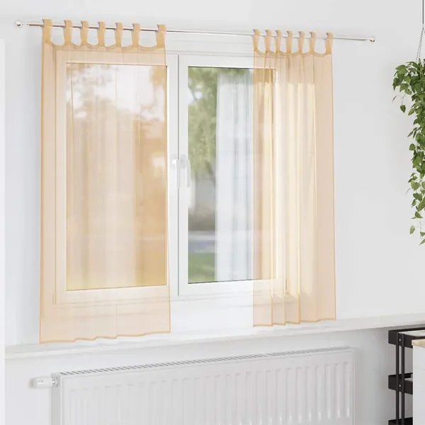 Rideaux en voile avec boucles 2 pcs sable 140x175 cm