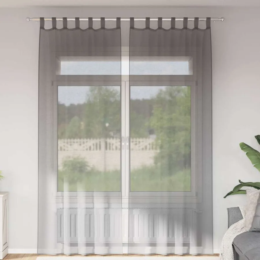 Rideaux en voile avec boucles 2 pcs gris foncé 140x260 cm