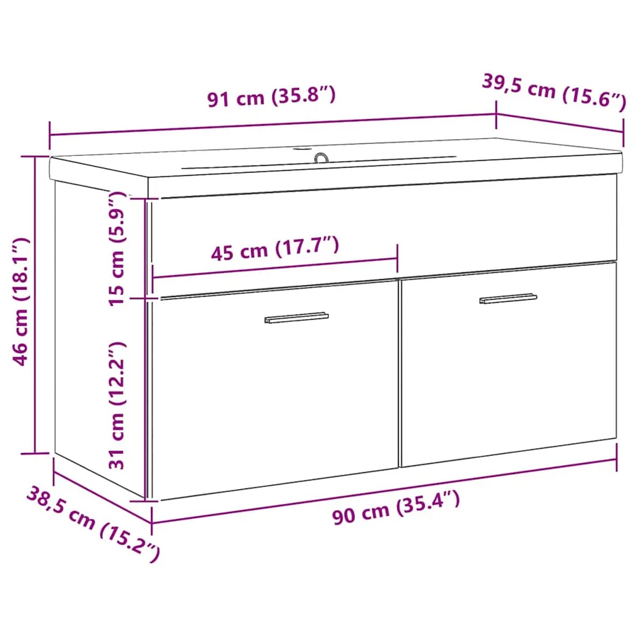 Cabinet de salle de bain Chêne noir 90 x 38,5 x 46 cm - 11