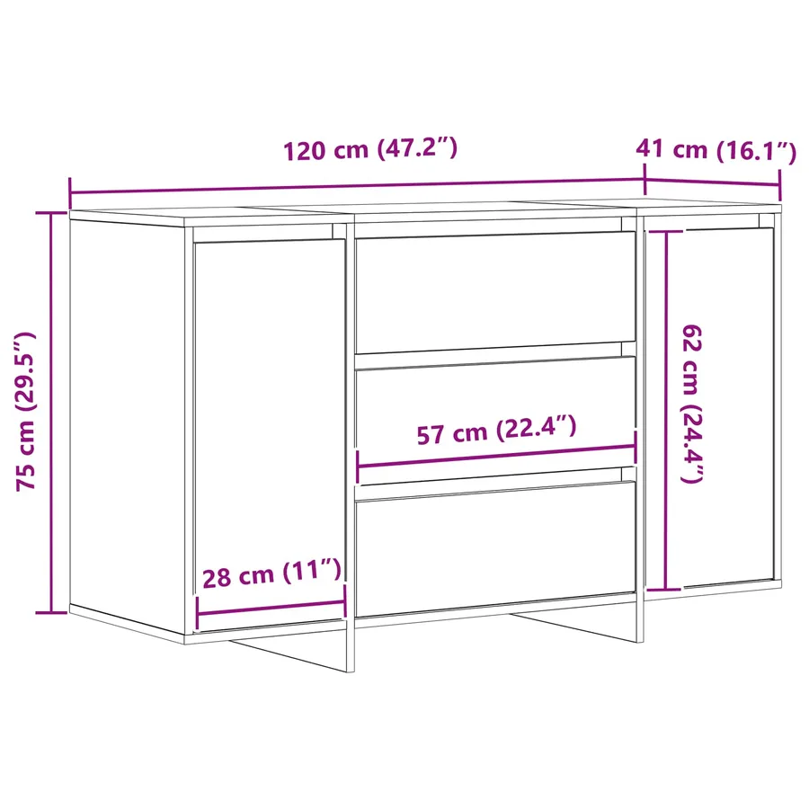 Buffet avec tiroir Blanc 120 x 41 x 75 cm Bois d'ingénierie - 13
