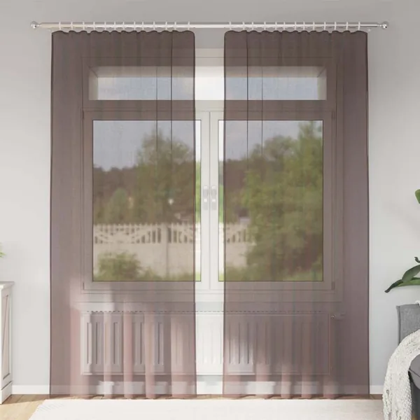 Rideaux en voile avec passe-tringles 2 pcs marron