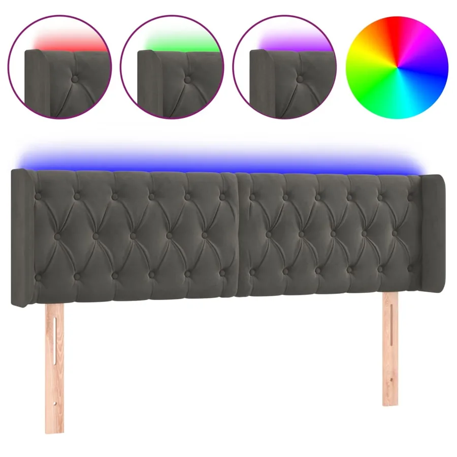 Tête de lit à LED Gris foncé 147x16x78/88 cm Velours - 2