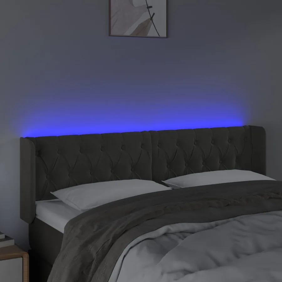 Tête de lit à LED Gris foncé 147x16x78/88 cm Velours - 4